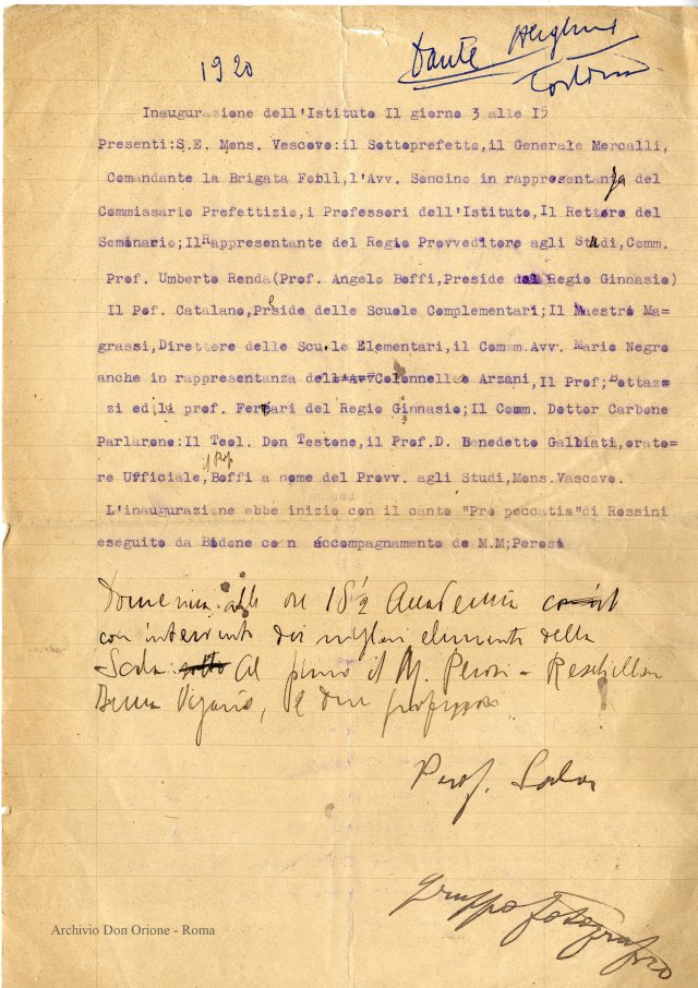 Verbale inauguraz. fabbricato Dante - 1920